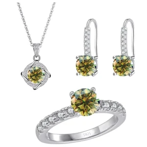 4CT 925 Silver GRA Certified Brilliant Cut Moissanite Jewelry Set with Earrings, Necklace, and Wedding Band