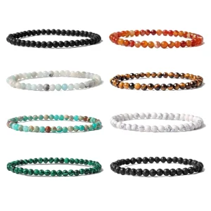 4MM Reiki Natural Stone Beads Bracelets for Women Men Agate Lava Stretch Bracelet Tiny Bangles Handmade Simple Jewelry