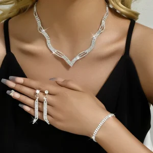 4PCS Fashion Women’s Jewelry Set, Set with Wreath, Necklace, Earrings, and Bracelet