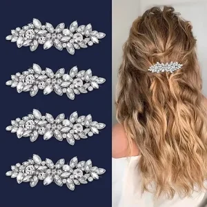 4PCS Rhinestone Sweet Hair Clips Silver Sparkling Party Barrettes Elegant Girls Hair Accessories Secure Hold