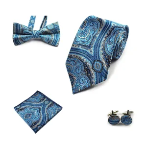 4PCS Silk Mens Tie Set Bule Red Floral Pocket Square Cufflinks Bowtie Necktie Set Suit Male Business Wedding Hanky Ties