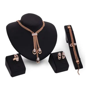 4PCS Women African Fashion Jewelry Set Tassel 18K Gold Plated Crystal Wedding Bridal Jewelry Set