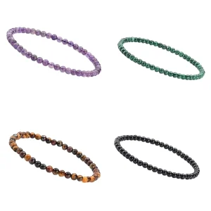 4mm Quartz Gemstone Beaded Bracelet Natural Stone Beads for Yoga Men Women