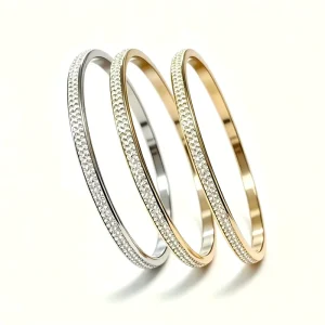 4mm Stainless Steel 18K PVD Gold Plated Bracelet with Double Row Zircon Waterproof for Women