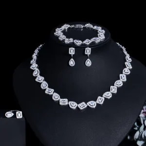 4pcs Zircon Necklace Earring Bracelet Ring Jewelry Sets Bling Charms Party Women’s Jewelry