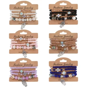 4pcs set Bohemian Cross Devil’s Eye Bracelets Colorful Beaded Bracelets for Women