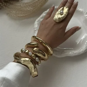 4pcs set Fashion Jewelry Bracelets Bangle Girls Exaggerated Smooth Surface Light Luxury High end Feel Open Mirror Bracelets