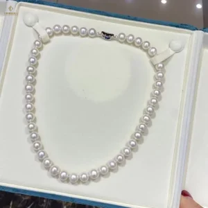 5 10mm Natural Freshwater Pearl Round Shape Necklace with Subtle Flaws Rhodium Plated S925 Silver Clasp Women’s Gift