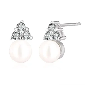 5-5.5mm Fashion Trendy Sterling Silver Natural Pearl Stud Earrings Unisex Wedding Platinum Rhodium