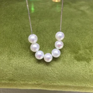 5 6mm Aurora Natural Freshwater Pearl Smile Necklace S925 Sterling Silver Akoya Style Curved Pendant Jewelry Bulk
