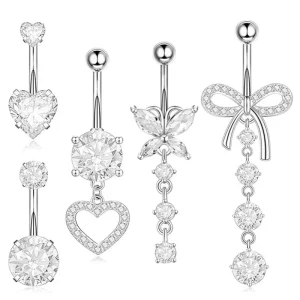 5 Fashion Bow Heart Butterfly Zircon Pendant Navel Button Navel Ring Piercing Jewelry