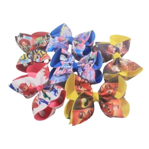 5 Inch Printed Ribbon Hair Bows Toy S tory Mania Hair Clips for Girls