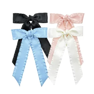 5 Inch Solid Red Ruffle Hair Bows Long Tail Satin Hair Clips for Women Toddler Girls Fashion Hair Accessories