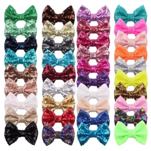 5 Inches Cartoon Embroidery Rainbow Colors Two Sides Sequin Party Costume Ball Bow Hair Clip DIY for Headbands Hair Accessories