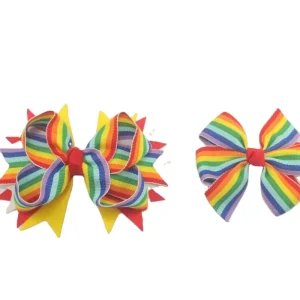 5 Inches Rainbow Stripe Print Colored Bow Girl Hair Clips Alligator Clips Girls’ Hairpins Kids Hair Accessories