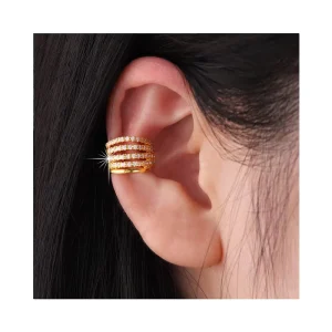 5 Layer Korean Chic Elegant Chic for Women Gold Plated No Piercing Stud Clip Earrings with Zircon Princess Cut Hoop Earrings