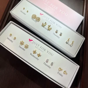 5 Pair Earring Gift Box Set 14K Gold Plated Brass Stud Earrings Imitation Pearl Fashion Design CZ Jewelry for Women