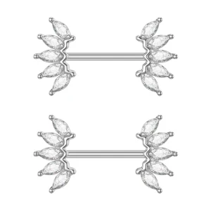 5 Pairs Set Clear CZ Flower Design Stainless Steel Silver Plated Women’s Body Jewelry
