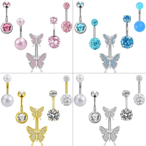 5 Piece Butterfly Belly Button Ring Set Personalized Fashion Navel Piercing Jewelry for Cross border Body Piercing