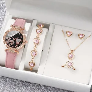5 Piece Jewellery Set with Matching Watch Coordinated Necklace Earrings Bracelet Ring Wristwatch Set