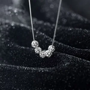 5 Pieces Moved Crystal Balls Choker Necklaces 925 Sterling Silver Women Fashion Jewelry