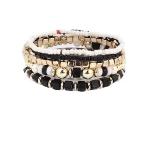 5 Sets Fashion Bohemian Stackable Bead Bracelets for Women Stretch Bohemian Style Crystal Heart Beaded Bracelets