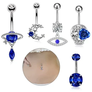 5 piece Navel Ring Set with Moon Eyes and Planet Designs Personalized Skull Navel Studs Stainless Steel Piercing Jewelry