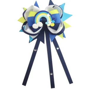 5.5” Big Rainbow Sweet Stacked Hair Bow with Clip Grosgrain Ribbons Hair Clips for Girls Party