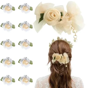 5.5″ Non Slip Flower Tassel Pearl Hair Clips with 10 Small Lace Floral Hairpin Hair Accessories for Women Girls