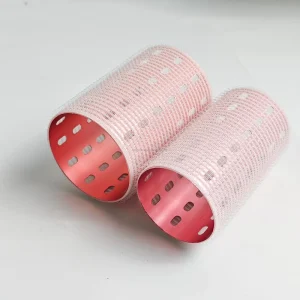 50*90Mm 60*90Mm Rose Gold Pink Core White Hair Roller Set Aluminum Core Metal Hair Rollers Hook Loop Tape LTJFT