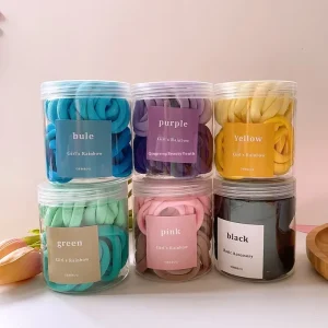 50 Pieces Boxed Hair Ties for Girls Candy Color Gradient Hair Care Accessory for Kids Medium-Sized High-Elasticity