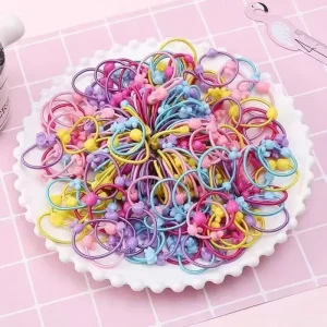 50pcs Bag Baby Girls Colorful Cartoon Shape Elastic Hair Ties Kids Ponytail Holder Hair Accessories