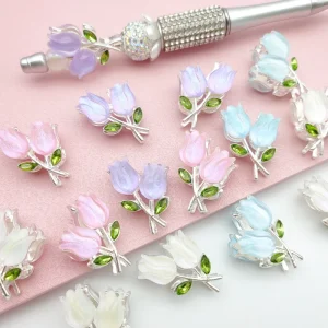 51220 Double Sided Diamond Rose Alloy Straight Hole Beads DIY Phone Chains Key Chains Bag Jewelry Making Accessories