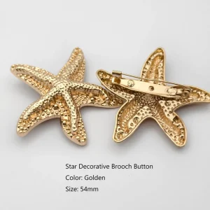 54mm Star Shape Design Golden Luxury Decorative Metal Button Badge for Fashionable Women’s Coat