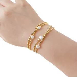 5A Gold Plated Alloy Bracelet Freshwater Baroque With Natural Pearl Charm Bracelets For Wedding Or Gifts