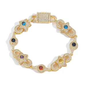 5A Rainbow CZ Infinity Link Bracelet Brass Micro Paved Multicolor CZ Star Shape 8 Link Hiphop Jewelry for Personalized Gift