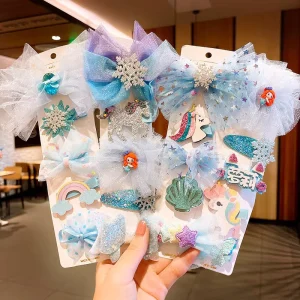 5PCS Set Girls Cute Cartoon Chiffon Bow Hairpins Kids Sweet Hair Clips Barrettes Fashion Hair Accessories