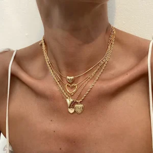 5Pcs Set Fashion Stacked Fried Dough Twists Chain Peach Heart Necklace for Women Trendy Ladies Chokers Daily Accessories Jewelry