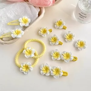 5cm Summer Hair Clips White Yellow Orchid Plumeria Flowers Metal Hair Accessory Sweet Hawaiian Style for Girls and Women