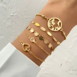 5pcs Bracelets Jewelry Charm Bracelets Women Heart Natural Charm Gold Bracelet