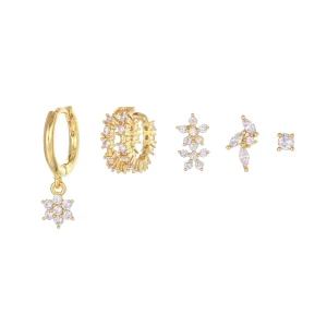 5pcs New Design Fashion Jewelry Earrings Set 18K Gold Plated Brass Earrings Set Geometric Zircon Five Pieces Earrings for Women