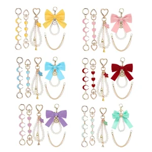 5pcs Set Pearl Bow Knot Jewelry Set Fashion Bag Extender Chain Keychain For Women