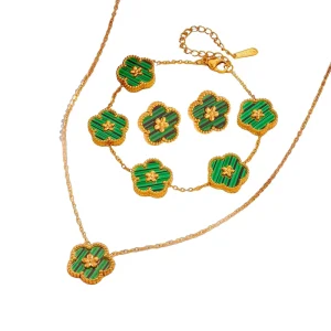 5pcs set Four Leaf Clover Flower Necklace Earrings Bracelet Women Luxury Designer Jewelry Set Accessories Gifts