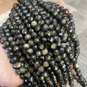 6 10Mm Gold Obsidian Round Faceted Polished Premium Loose Beads for DIY Bracelet Necklace Daily Wear Fashion Jewelry Gifts