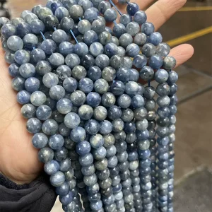 6 10Mm Natural Blue Kyanite Healing Crystal Smooth Round Loose Beads for Diy Fashion Jewelry Bracelet Necklace Handmade Gifts
