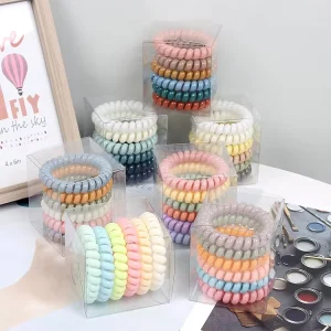6 Pcs Box Transparent Spiral Telephone Wire Elastic Hair Bands for Women Girls Rapid Sample Telefon Wire Scrunchie Hair Ties