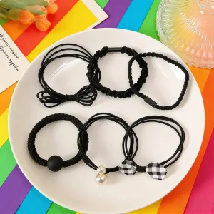 6 Pcs Handmade High Elasticity Cute Mori Sweet Elegant Fabric Hair Rope Ring Ponytail Hair Care All Match Super Fairy Design