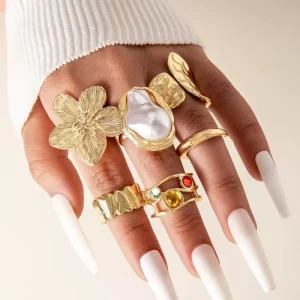 6 Piece Women’s Fashion Ring Set Versatile Stackable Fine Jewelry Rings Daily Wear Ring Collection