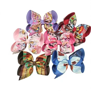 6 inch Cartoon Princess Hair Bows for Girls Grosgrain Ribbon Bow Hair Clips Cute Kids Hair Accessories for Birthday Party