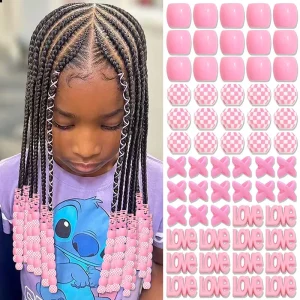 60PCS Set Hair Beads for Synthetic Braid Purple Pink Hair Decoration Accessories Children’s Braids Jewelry Hair Rings